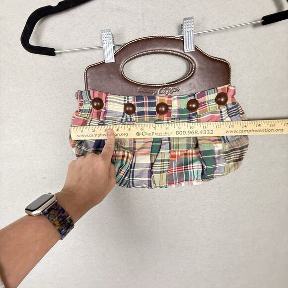 Vintage Tommy Hilfiger Madras Plaid Handbag With Brown Buttons & Magnetic Handle - Picture 5 of 7